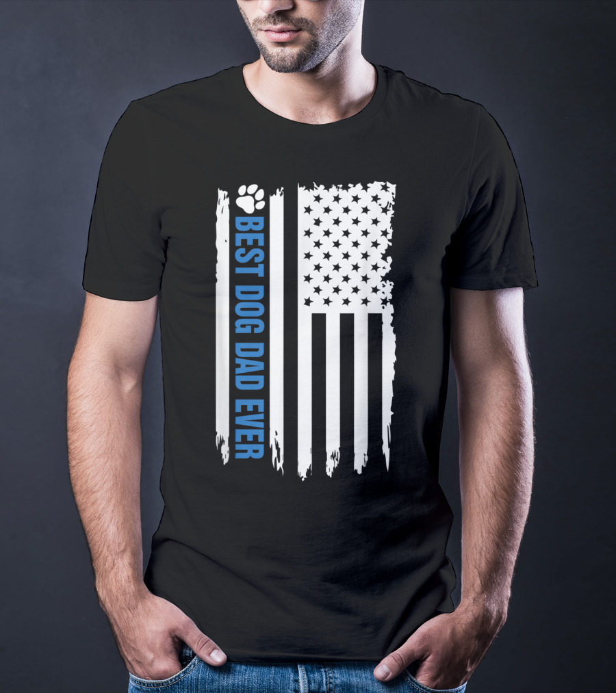 Best Dog Dad Ever Paw Print American Flag T-Shirt