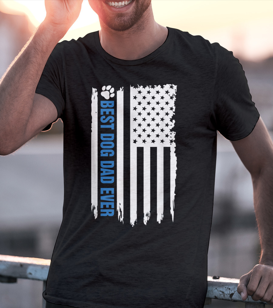 Best Dog Dad Ever Paw Print American Flag T-Shirt