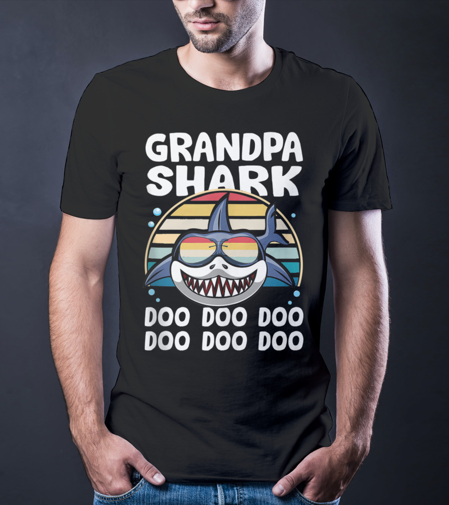 Grandpa Shark Doo Doo Doo Retro Style With Sunglasses T-Shirt