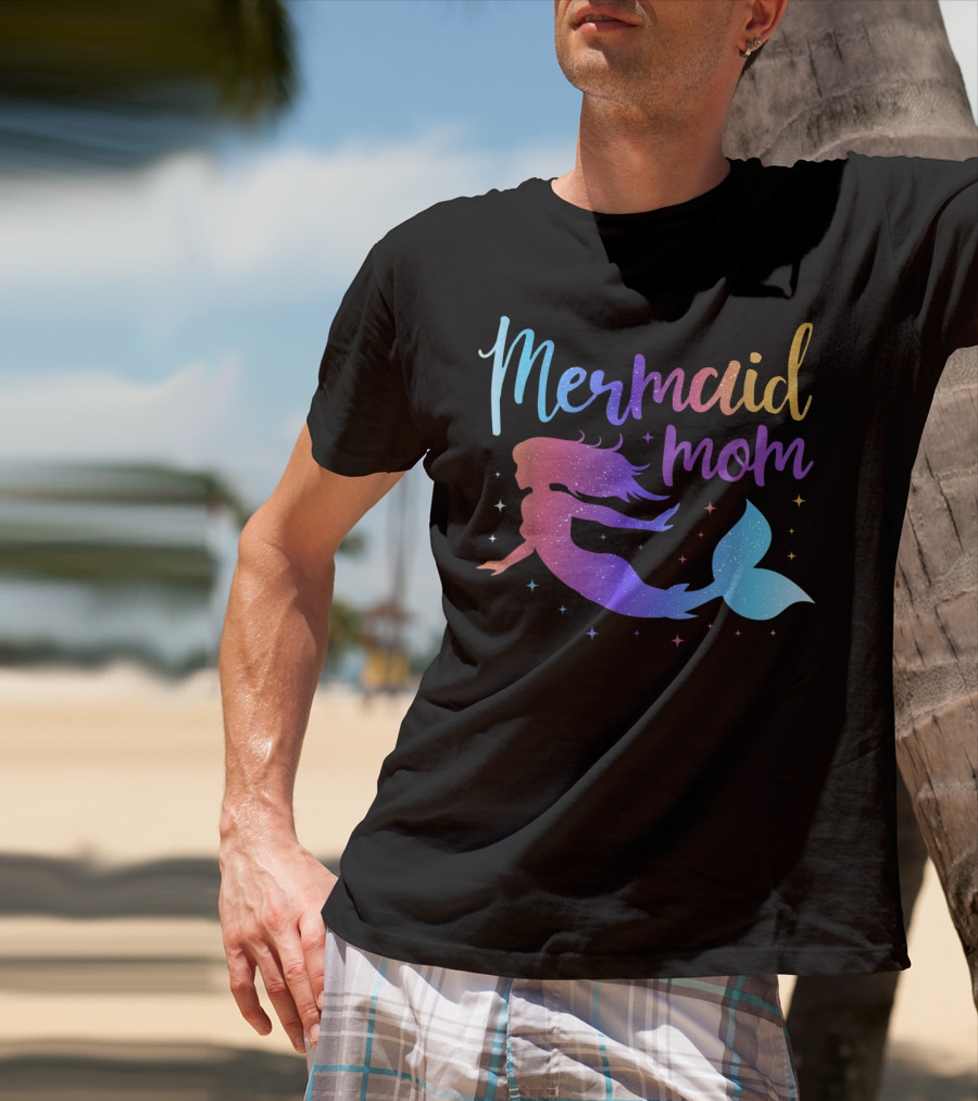 Mermaid Mom Rainbow Silhouette Birthday Party Matching T-Shirt