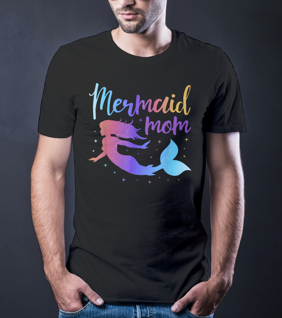 Mermaid Mom Rainbow Silhouette Birthday Party Matching T-Shirt