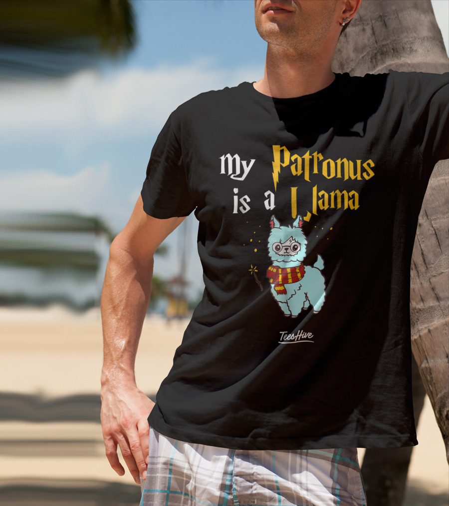 My Patronus Is A Llama Funny Llama Lover Magic Wand Scarf TeesHive T-Shirt