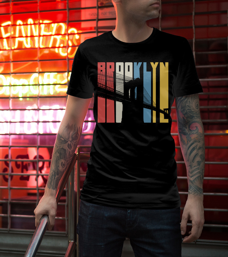 Brooklyn Bridge New York City Red Blue Yellow T-Shirt