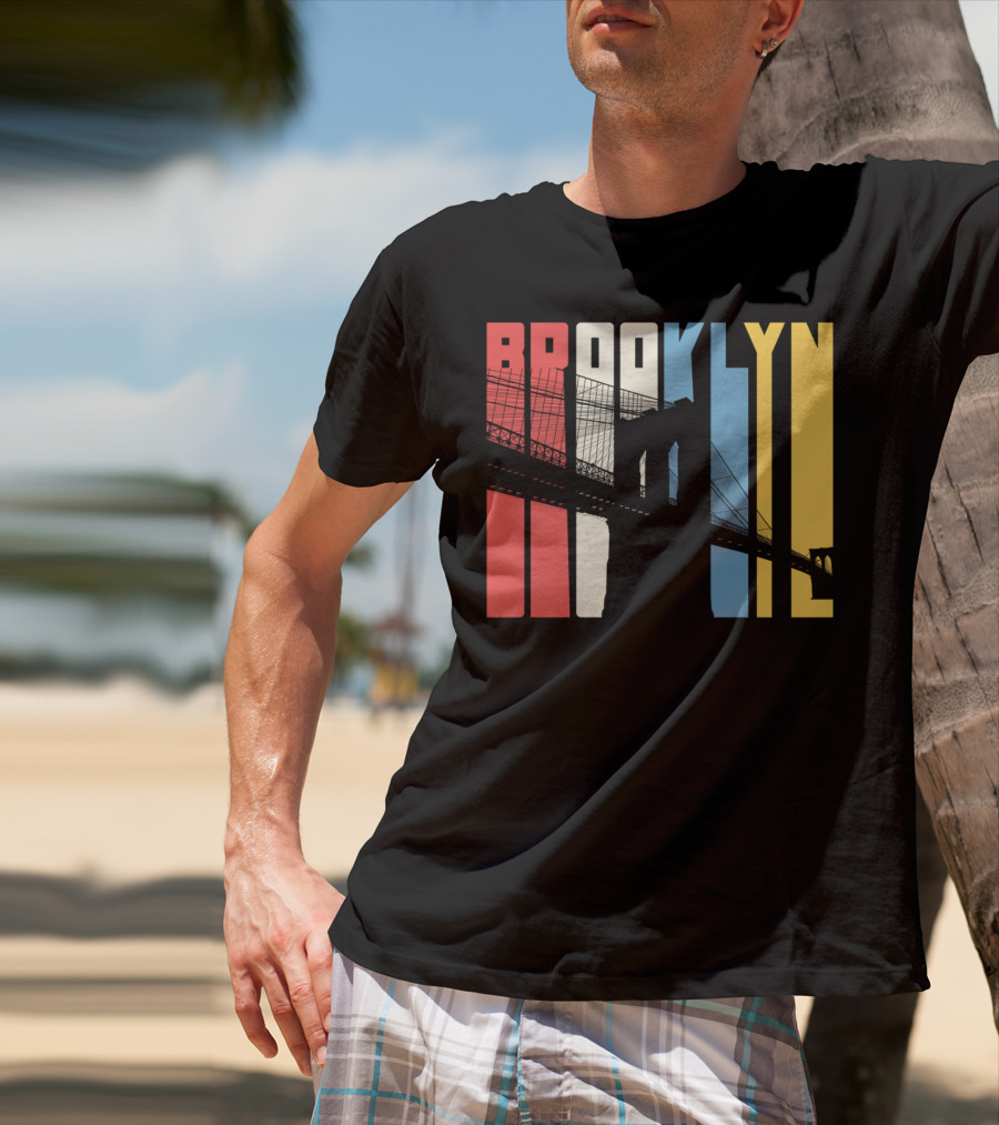 Brooklyn Bridge New York City Red Blue Yellow T-Shirt