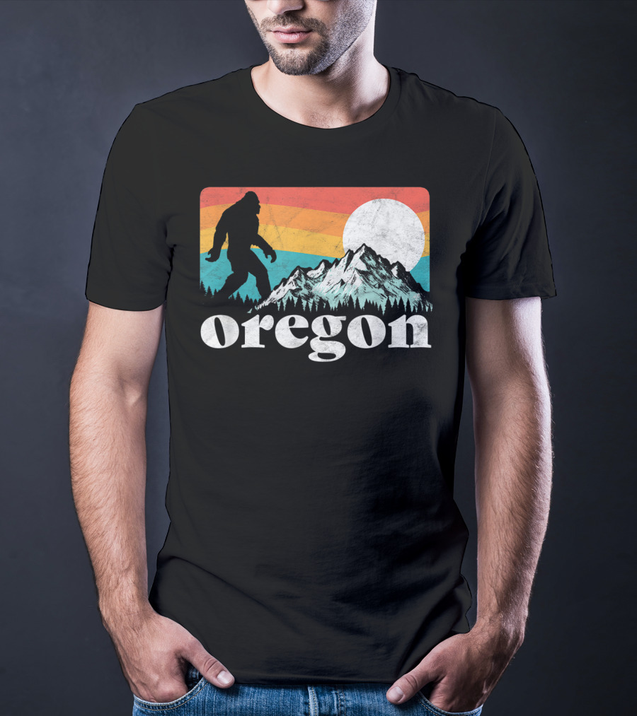 Bigfoot Oregon Mountains Retro Sunset T-Shirt