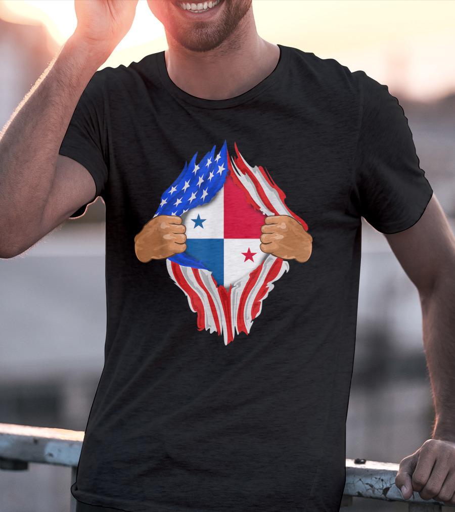 Panamanian Blood Inside Me American Flag Panama Flag Tear T-Shirt