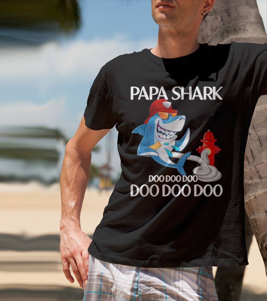 Papa Shark Doo Doo Doo Firefighter Father's Day Fun T-Shirt