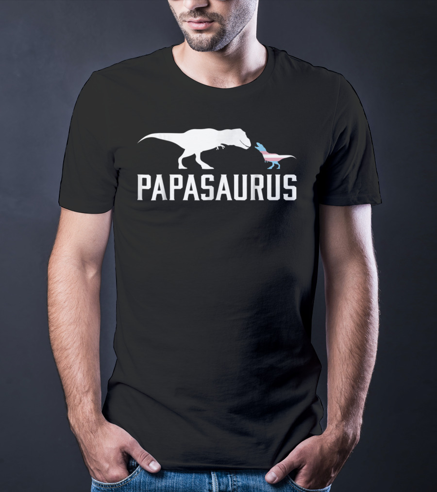 Papasaurus Transgender Flag T-Rex And Baby Dinosaurs T-Shirt