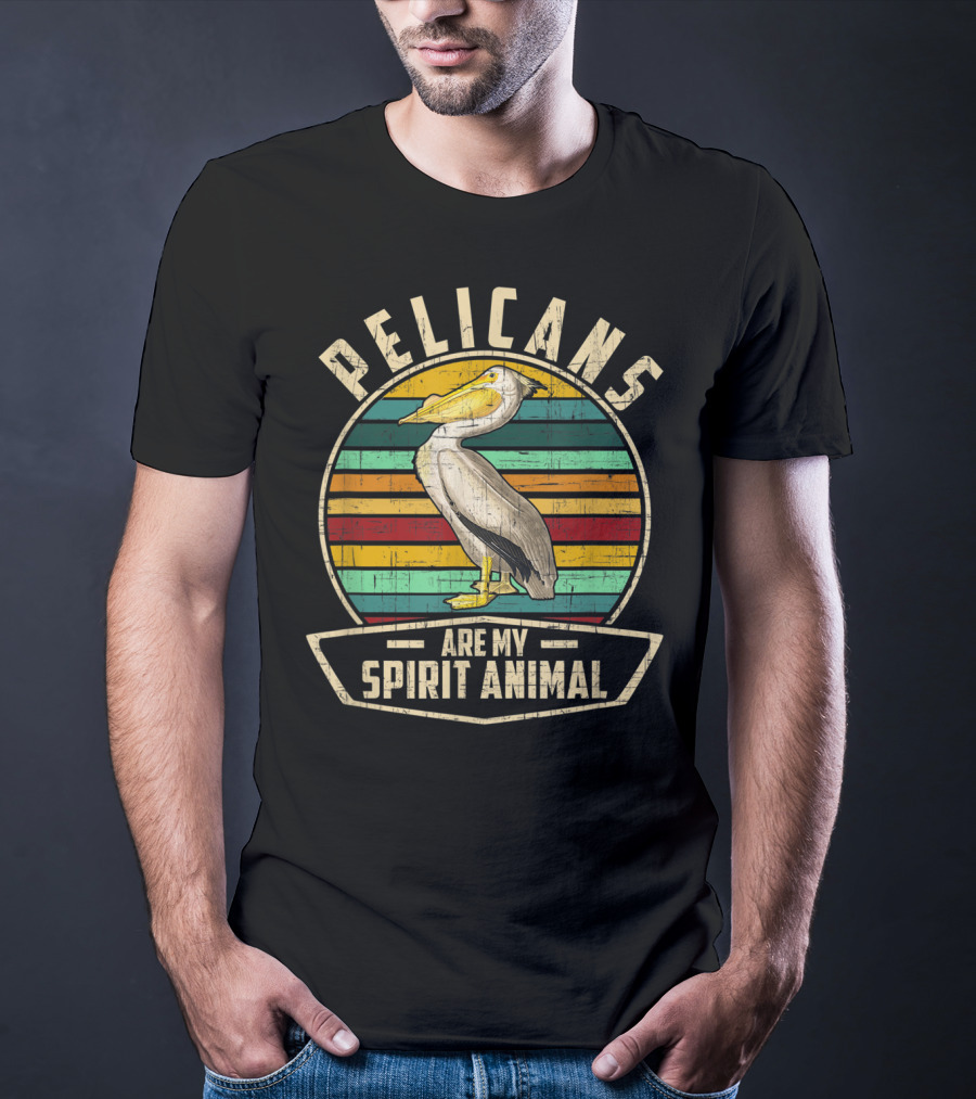 Pelicans Are My Spirit Animal Vintage Style Retro Stripes T-Shirt