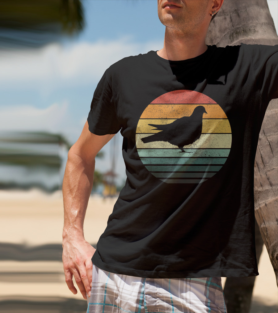 Pigeon Silhouette Vintage 70s Sunset Animal Natur Retro T-Shirt