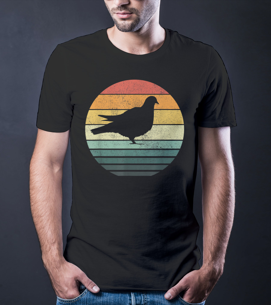 Pigeon Silhouette Vintage 70s Sunset Animal Natur Retro T-Shirt