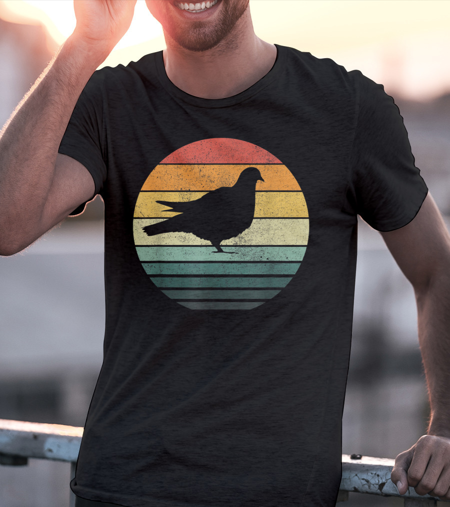 Pigeon Silhouette Vintage 70s Sunset Animal Natur Retro T-Shirt