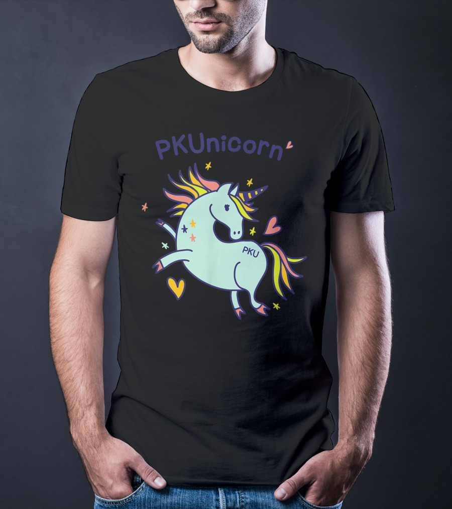 PKUnicorn PKU Awareness Cute Unicorn With Hearts And Stars T-Shirt