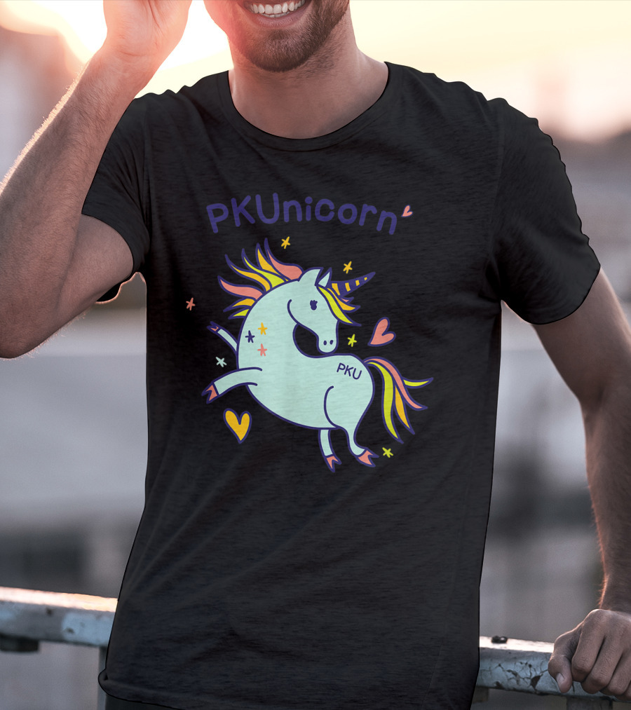 PKUnicorn PKU Awareness Cute Unicorn With Hearts And Stars T-Shirt