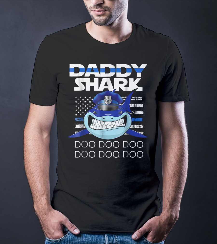 Daddy Shark Doo Doo Doo Police Blue Line T-Shirt