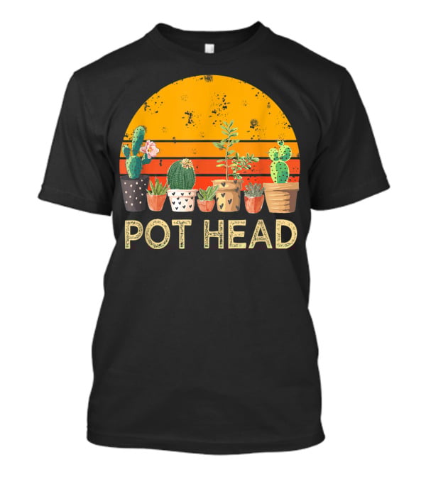 Pot Head Stone Flowers Cactus Vintage Sunset T-Shirt