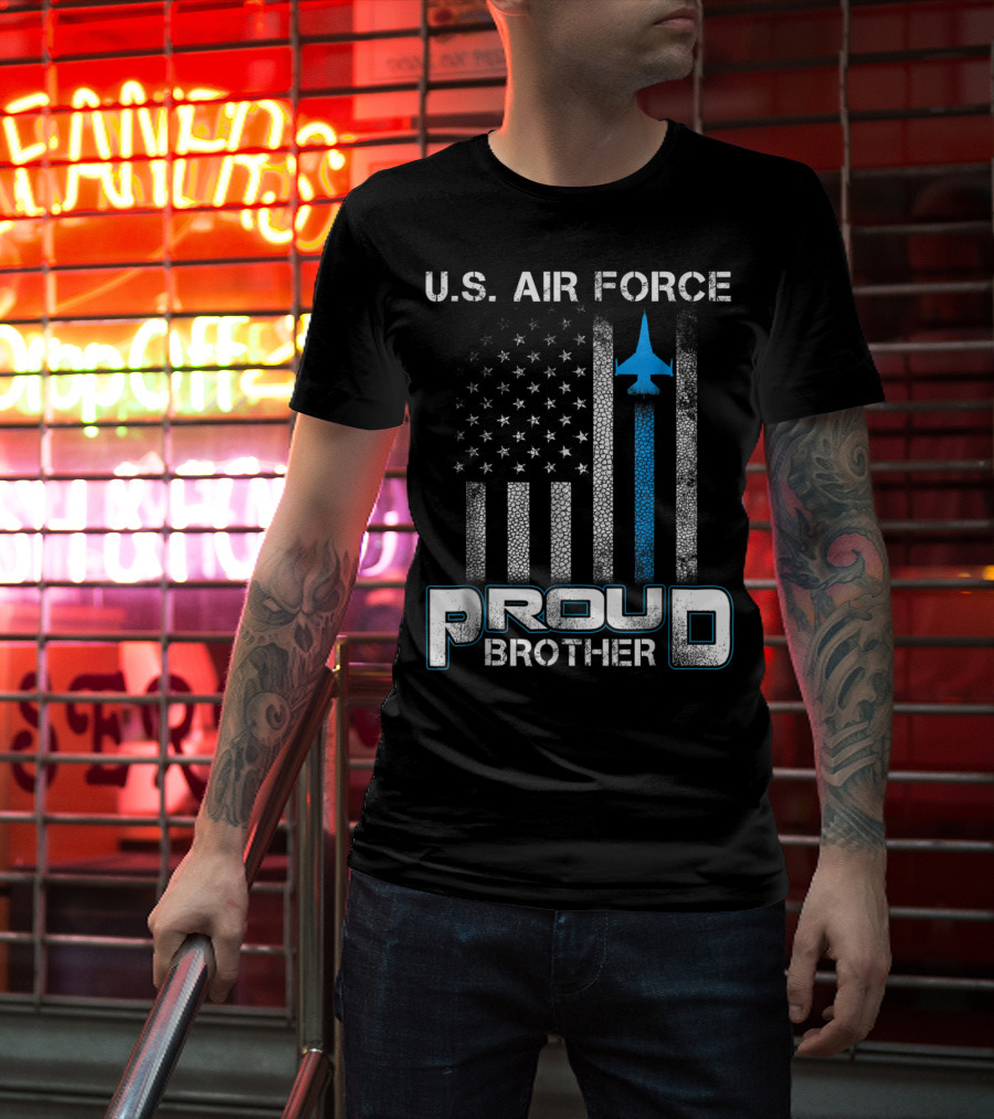 U.S. Air Force Proud Brother American Flag Blue Jet T-Shirt
