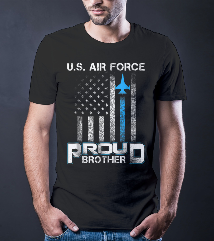 U.S. Air Force Proud Brother American Flag Blue Jet T-Shirt
