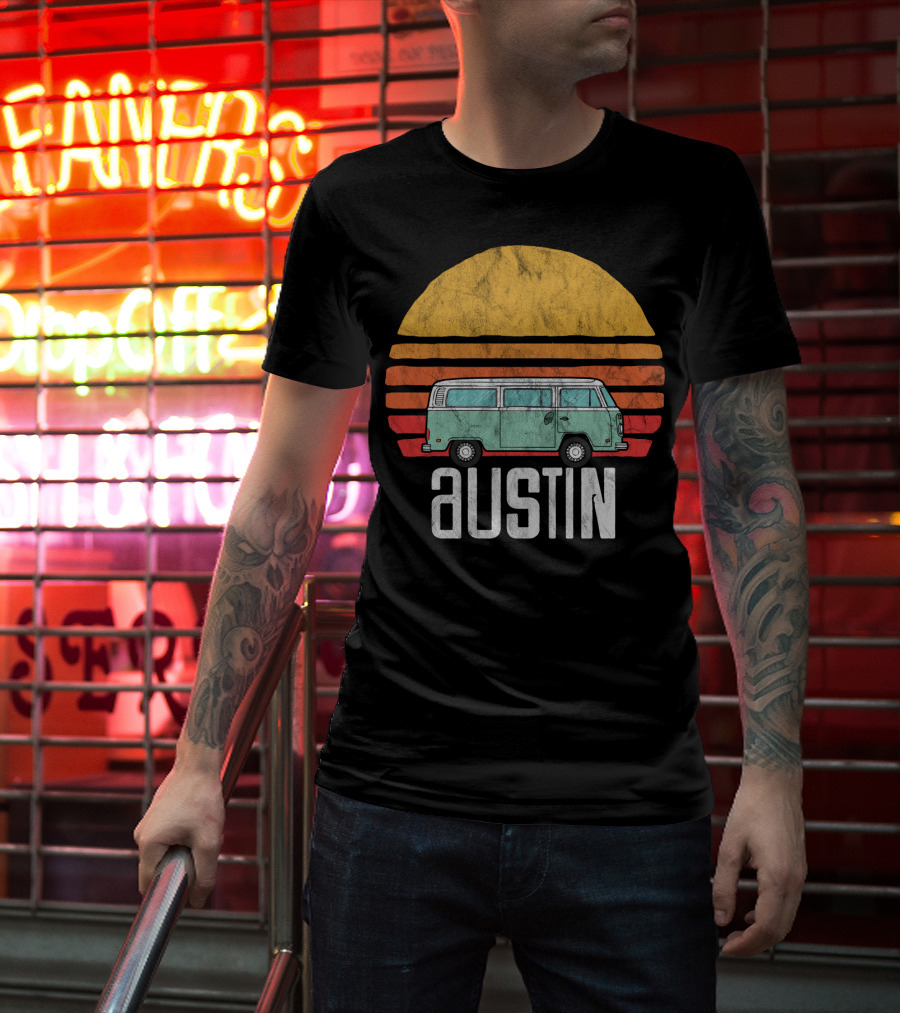 Retro Austin Texas Hippie Van Sunset Beach Bum Surfer T-Shirt
