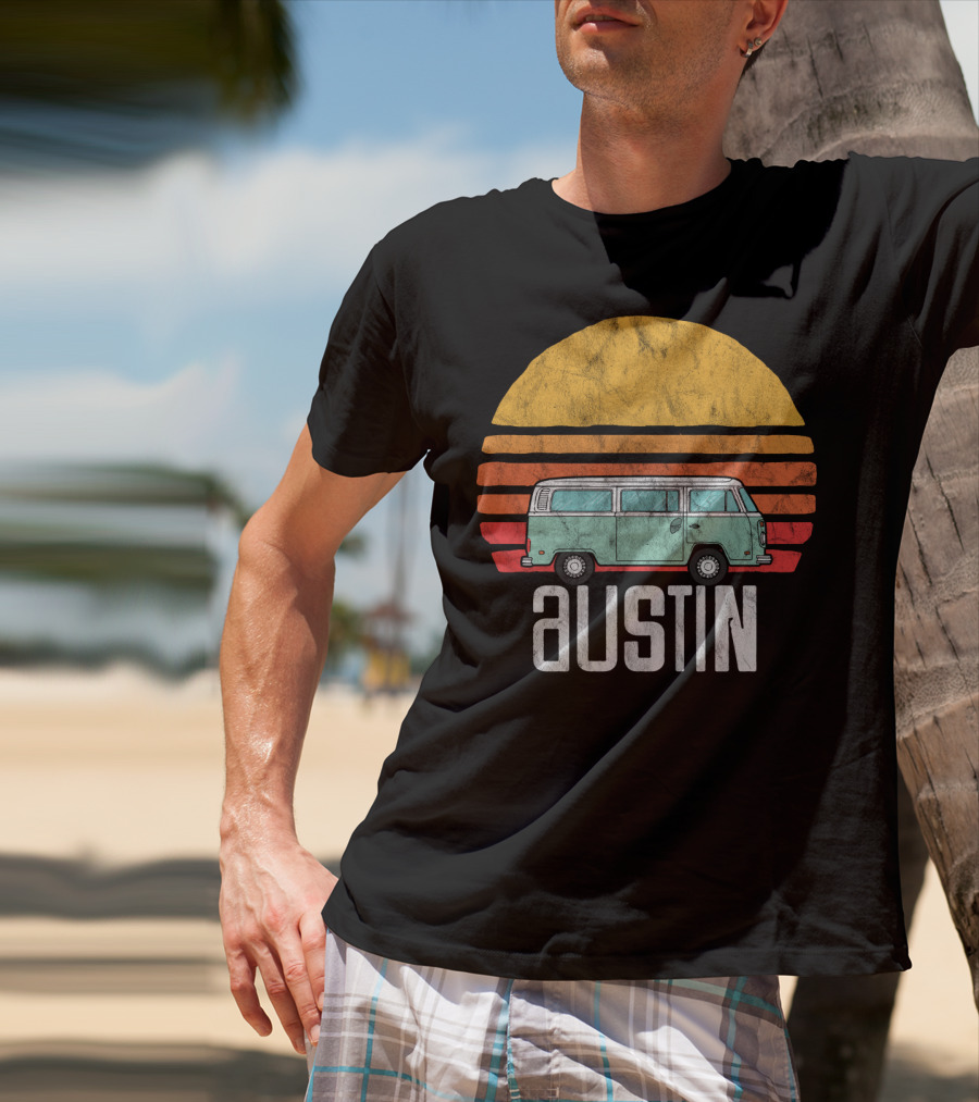 Retro Austin Texas Hippie Van Sunset Beach Bum Surfer T-Shirt