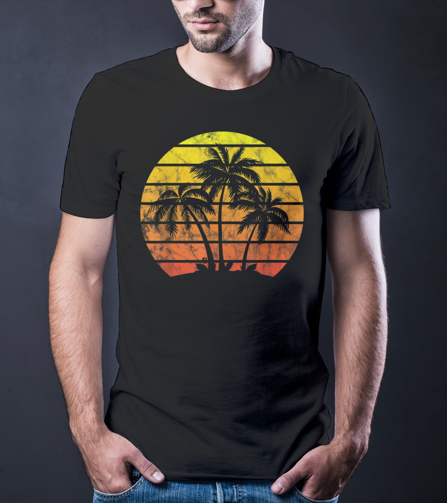 Retro Vintage Sunset Coco Palm Tree Tropica T-Shirt