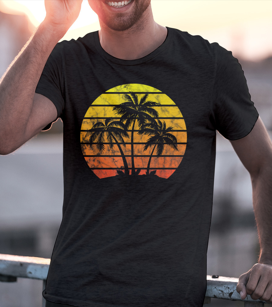 Retro Vintage Sunset Coco Palm Tree Tropica T-Shirt