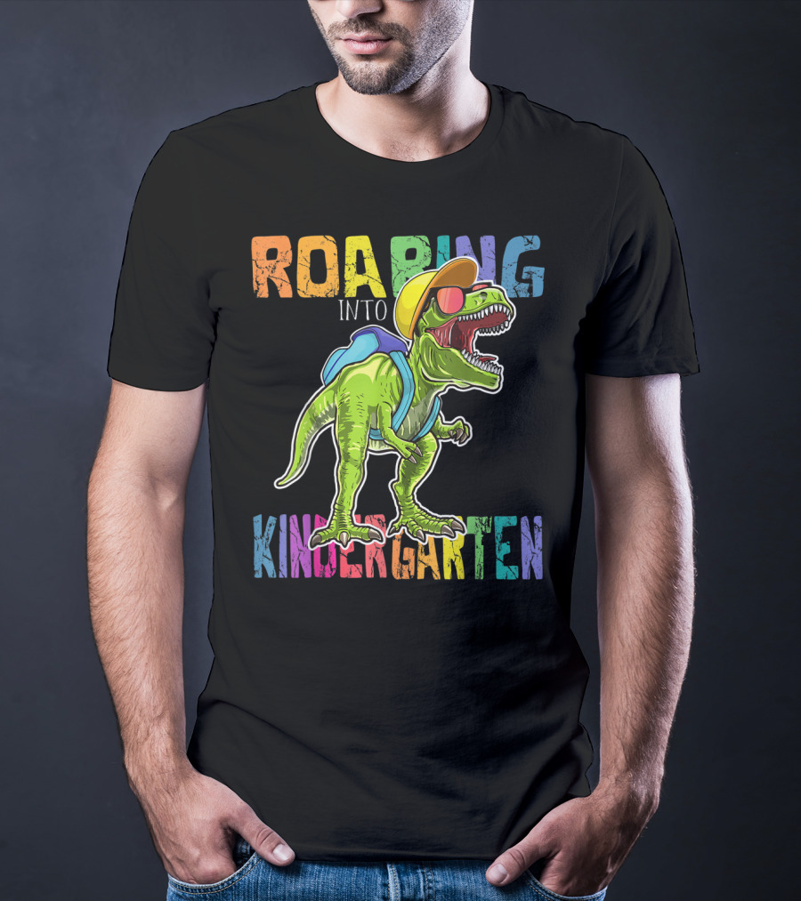 Roaring Into Kindergarten Dinosaur Rex With Backpack And Sunglasses T-Shirt