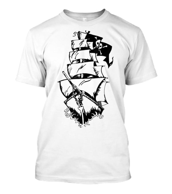 Pirate Ship With Jolly Roger Flag And Skeleton Captain T-Shirt