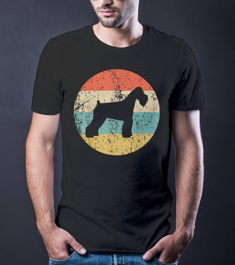 Retro Striped Schnauzer Silhouette Vintage Dog Profile T-Shirt