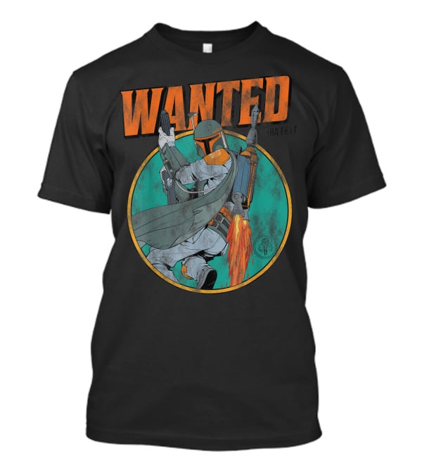 Wanted Boba Fett Star Wars Distressed Mandalorian Jetpack T-Shirt