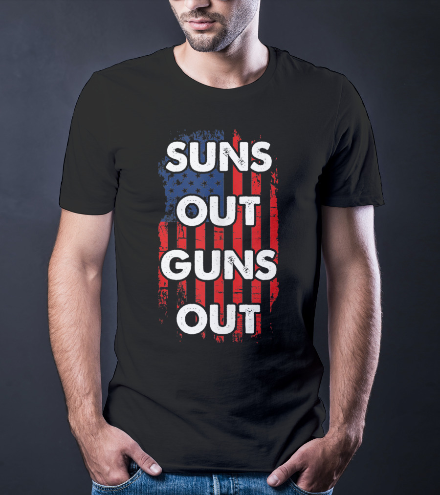 Suns Out Guns Out American USA Flag Sunsout Patriotic Red White Blue T-Shirt