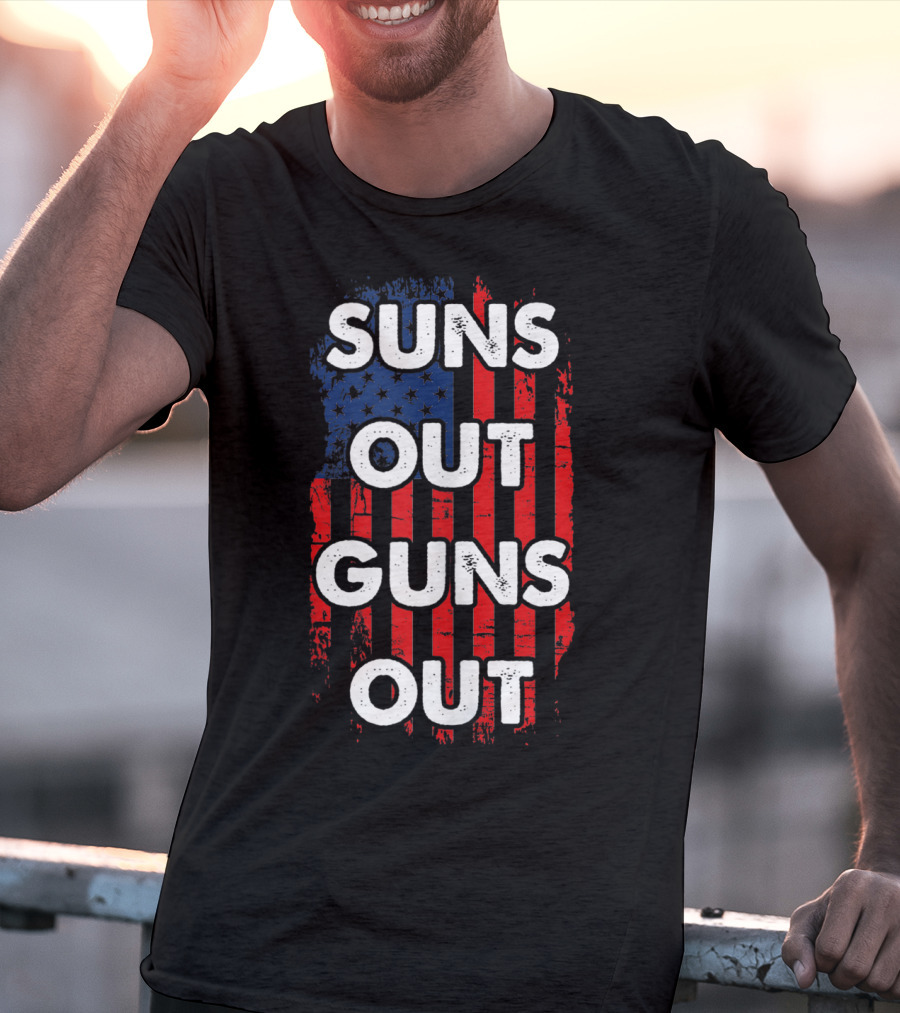 Suns Out Guns Out American USA Flag Sunsout Patriotic Red White Blue T-Shirt