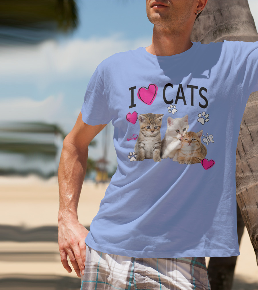 I Love Cats Kittens Hearts And Paws T-Shirt