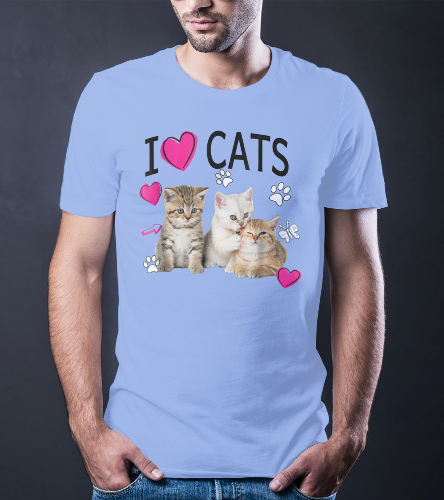 I Love Cats Kittens Hearts And Paws T-Shirt