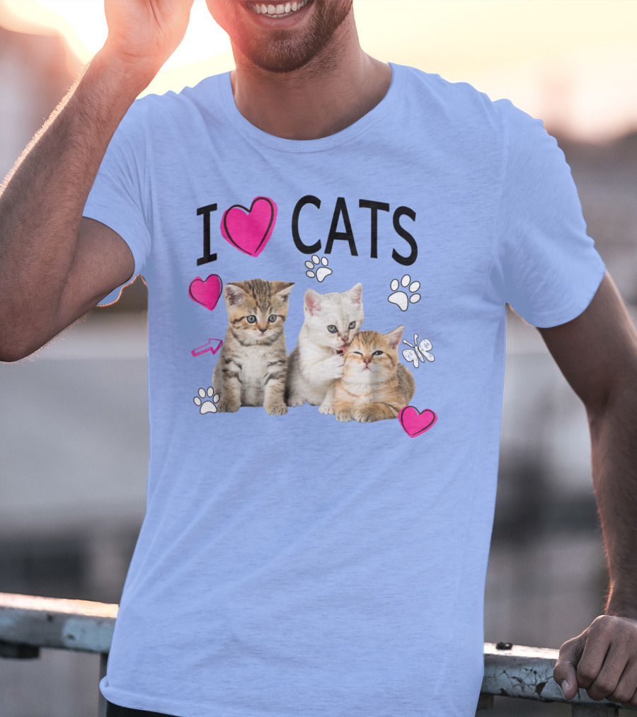 I Love Cats Kittens Hearts And Paws T-Shirt