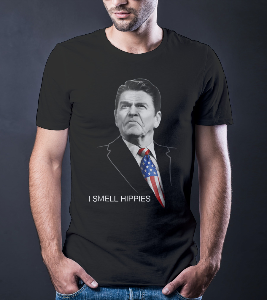 Ronald Reagan I Smell Hippies Patriotic Conservative T-Shirt
