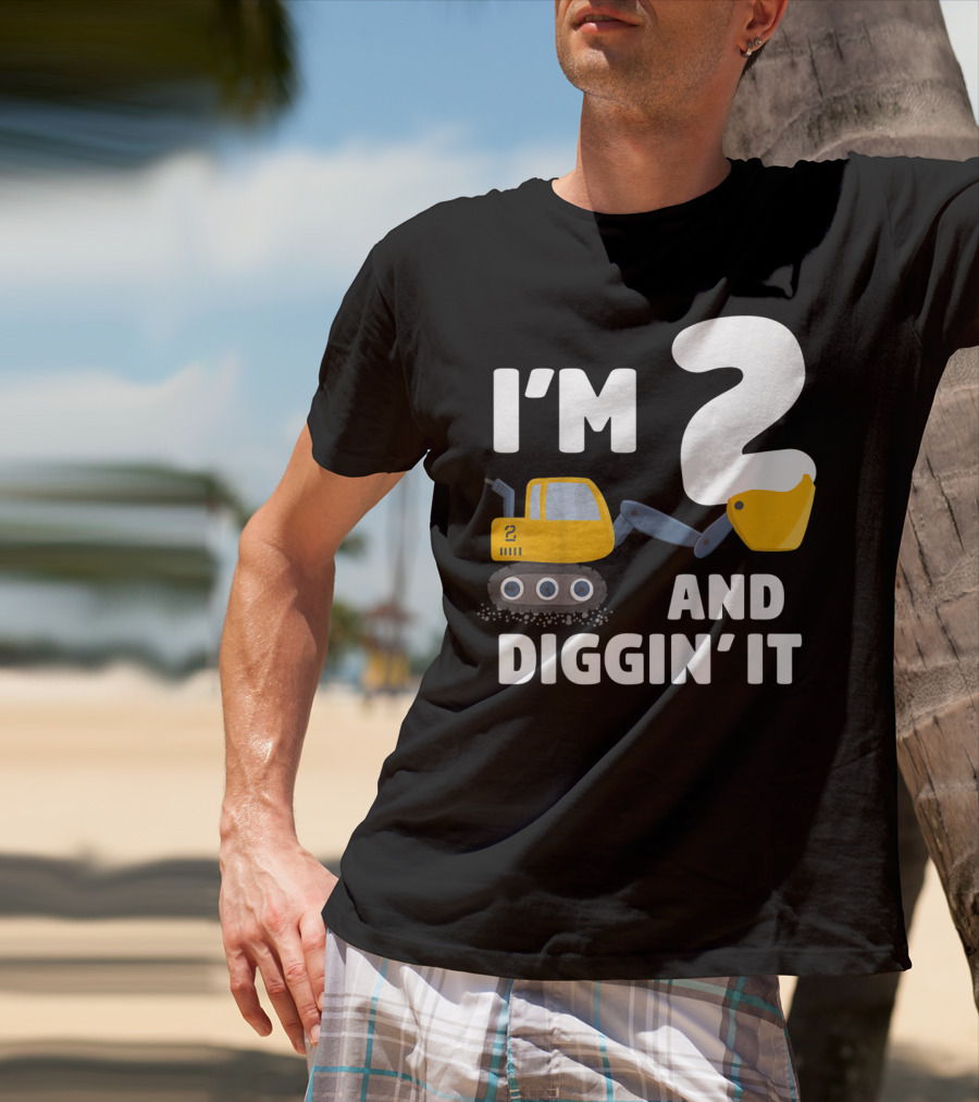 I'm 2 And Diggin' It Kids Construction Truck 2nd Birthday Boy T-Shirt