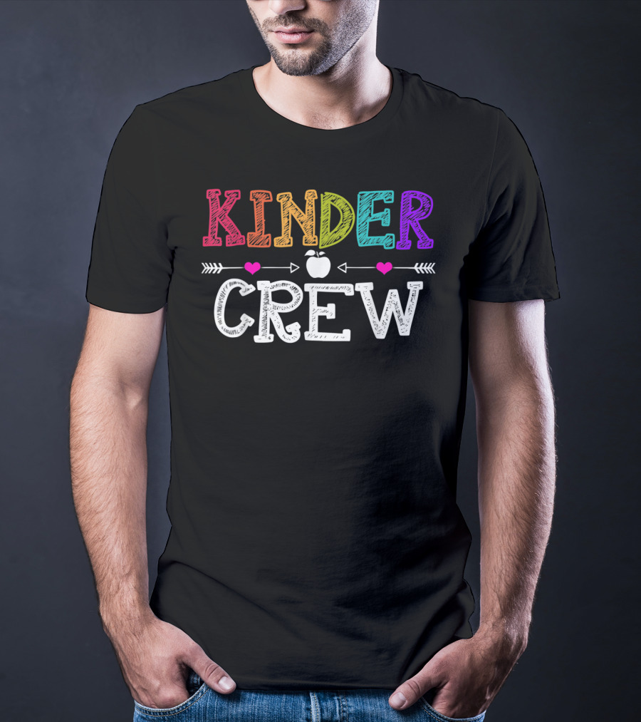 Kindergarten Teacher Kinder Crew Apple Hearts Arrows Colorful Last Day T-Shirt