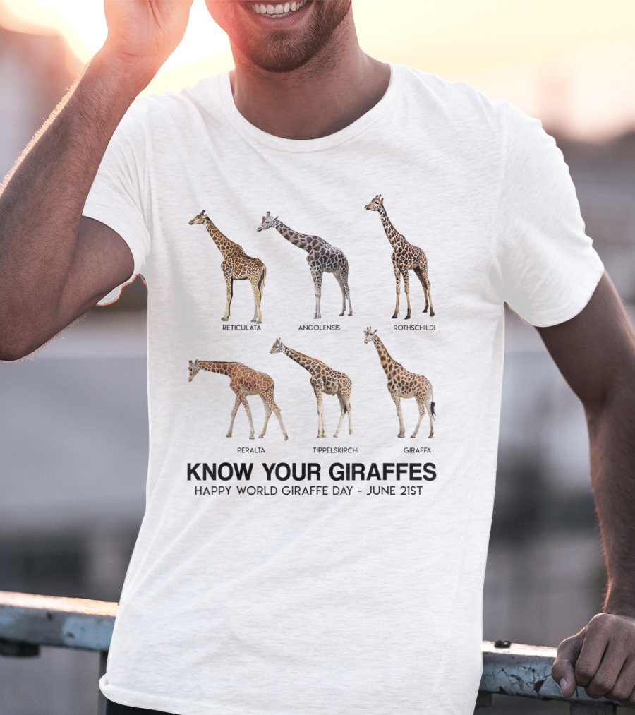 Know Your Giraffes Reticulated Masai Rothschild Peralta Angolan Giraffa Happy World Giraffe Day June 21st T-Shirt