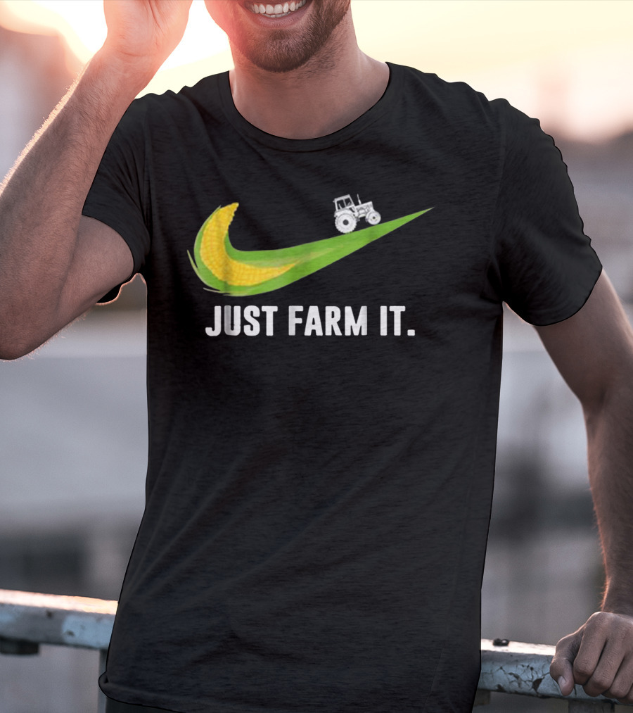 Just Farm It Maize Farmer Corn Tractor Swoosh T-Shirt