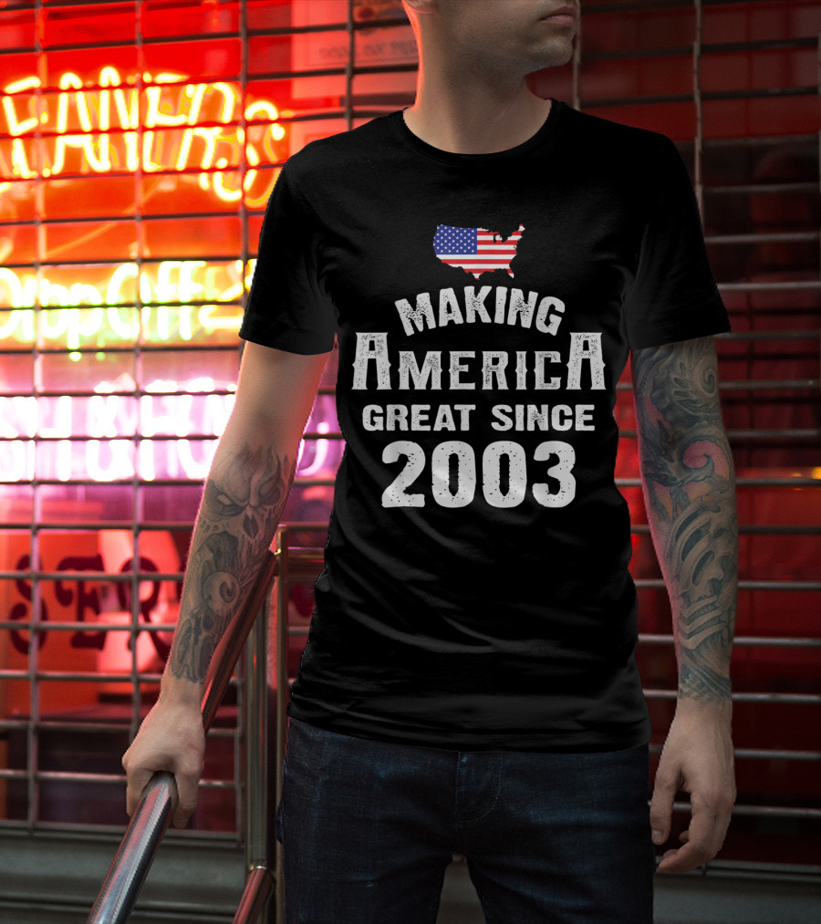 Making America Great Since 2003 16th Year Old 16 USA Flag Map T-Shirt