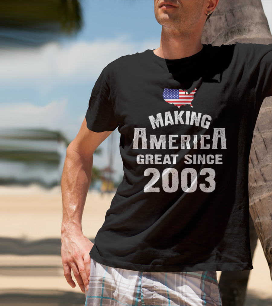 Making America Great Since 2003 16th Year Old 16 USA Flag Map T-Shirt