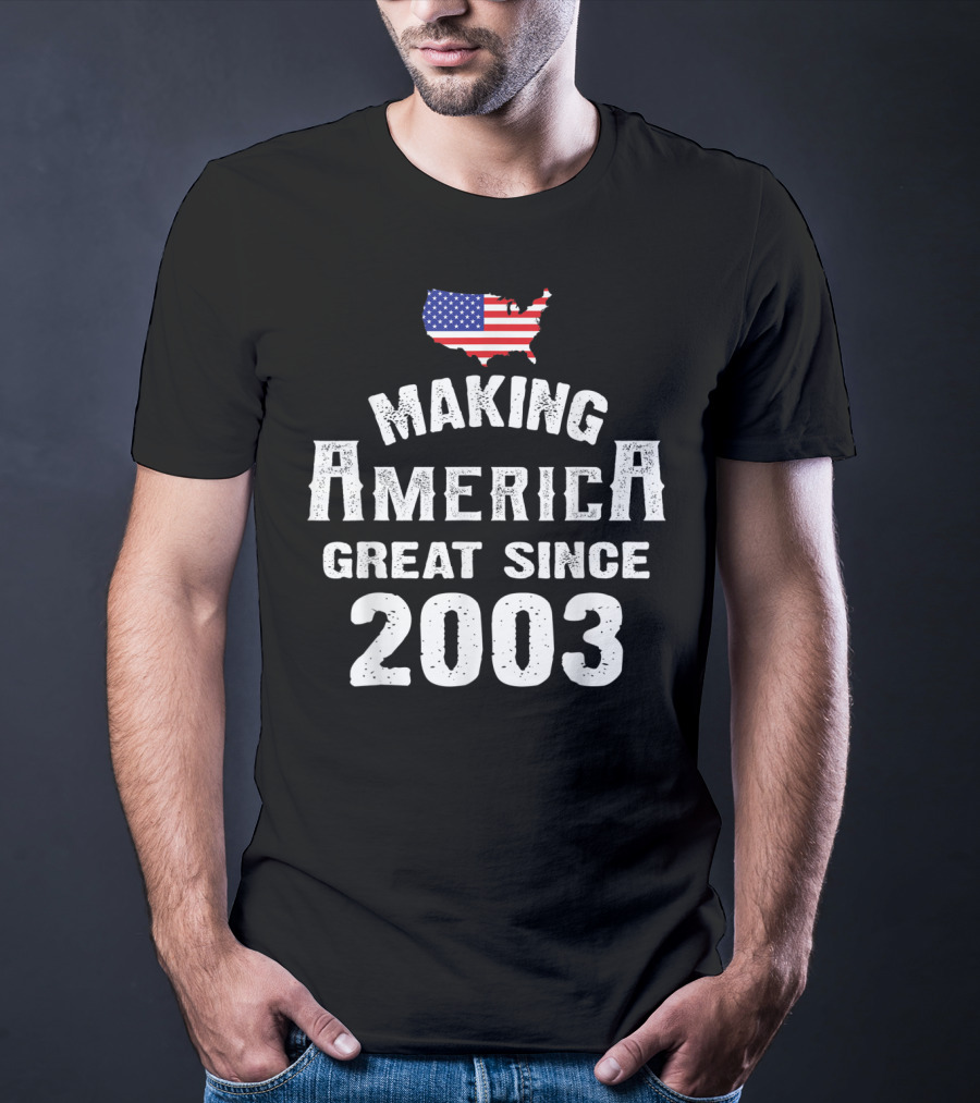 Making America Great Since 2003 16th Year Old 16 USA Flag Map T-Shirt