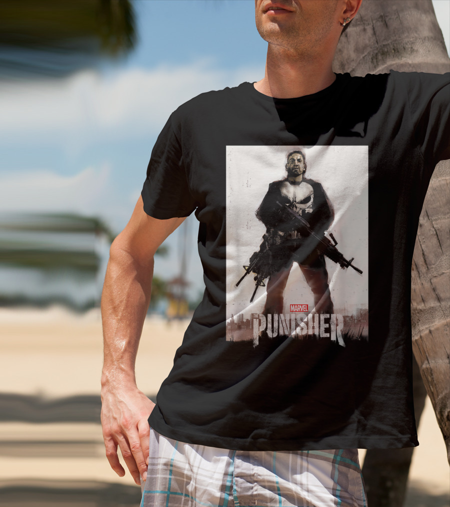 Marvel The Punisher Frank Castle One Man Army Standing With Weapons And Skull Emblem T-Shirt