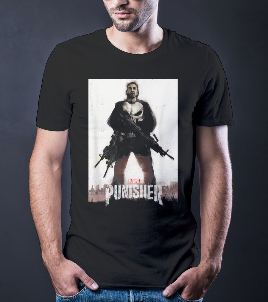 Marvel The Punisher Frank Castle One Man Army Standing With Weapons And Skull Emblem T-Shirt