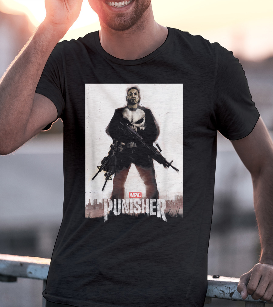 Marvel The Punisher Frank Castle One Man Army Standing With Weapons And Skull Emblem T-Shirt