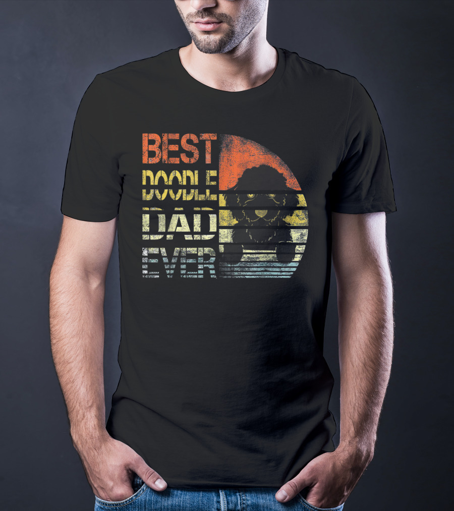 Best Doodle Dad Ever Vintage Gold Sunset Dog T-Shirt