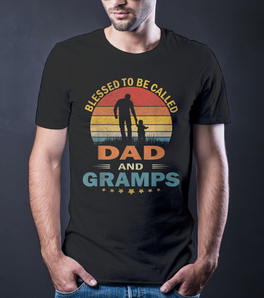 Blessed To Be Called Dad And Gramps Vintage Sunset T-Shirt