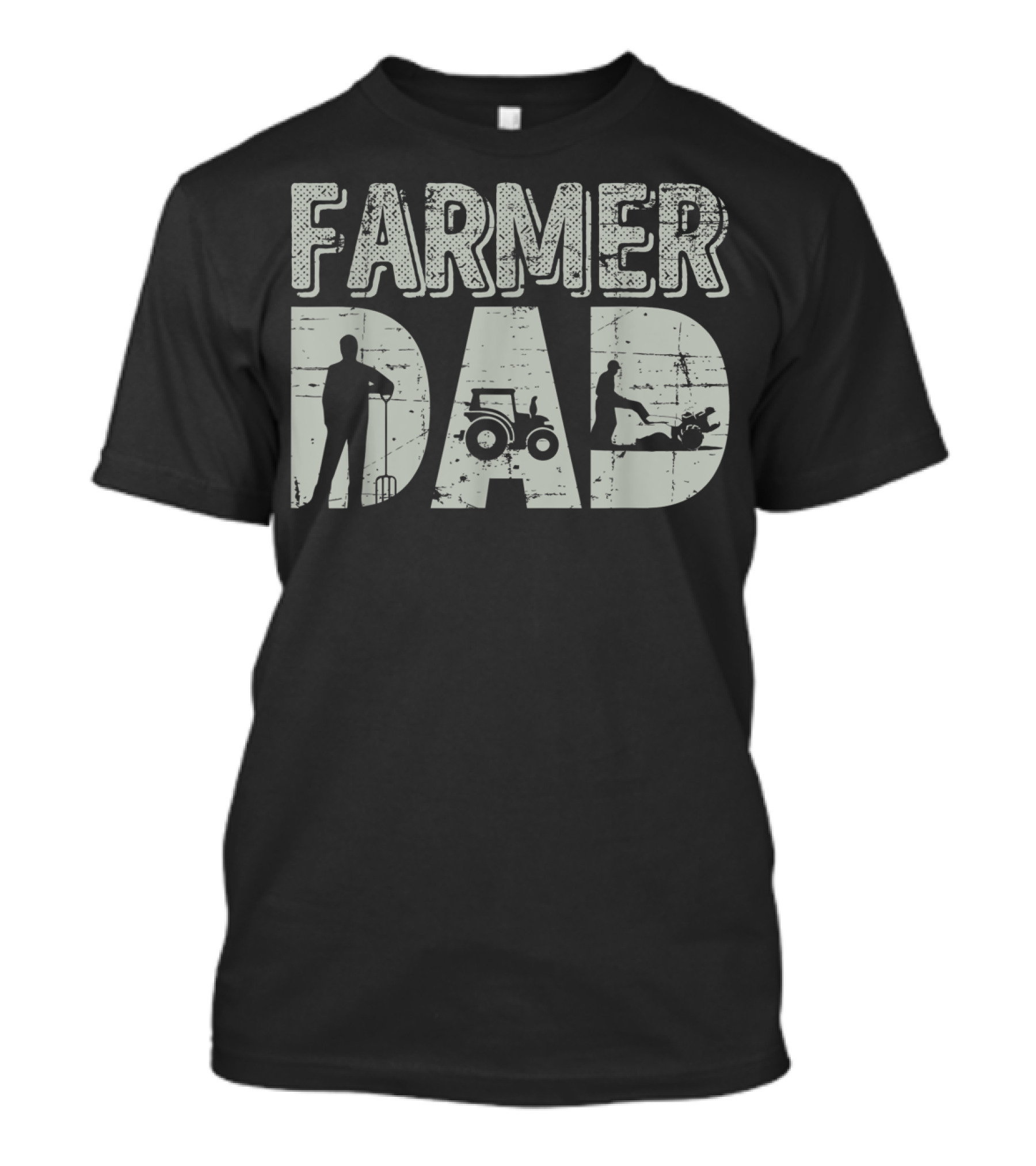 Farmer Dad Farming Tractor And Pitchfork T-Shirt