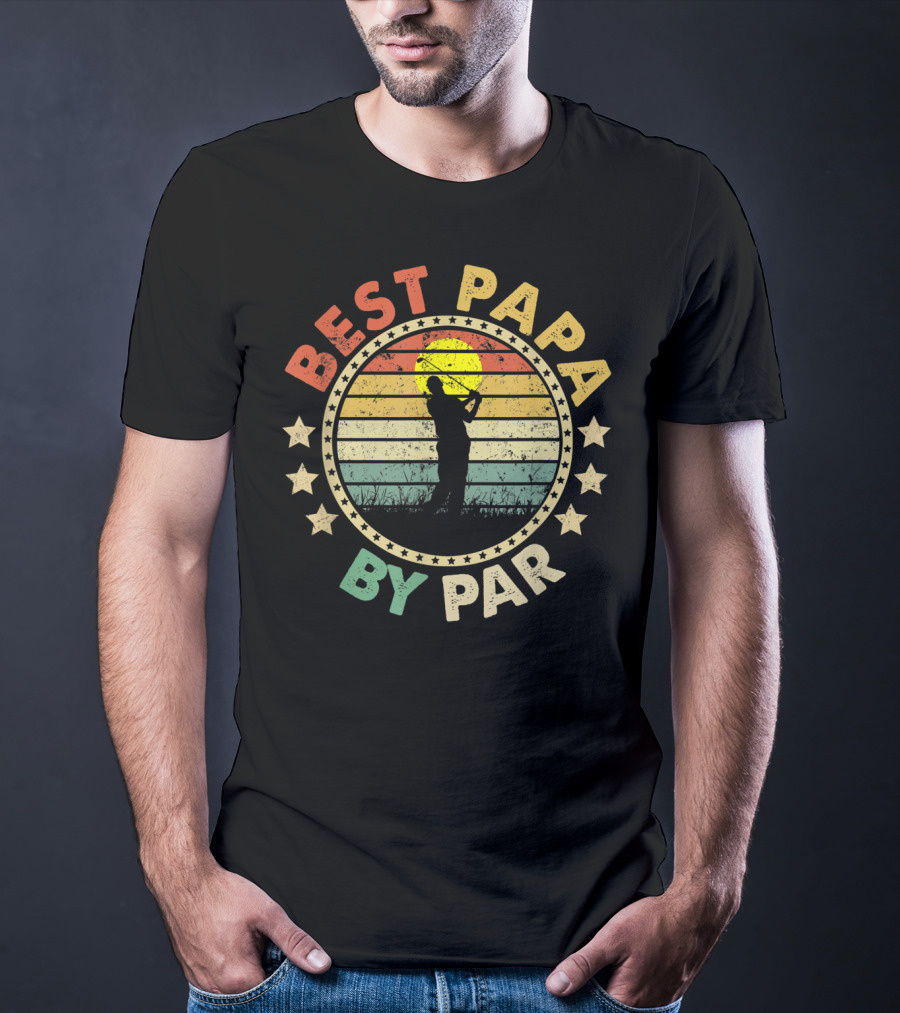 Best Papa By Par Retro Golf Sunset Father's Day Men's T-Shirt